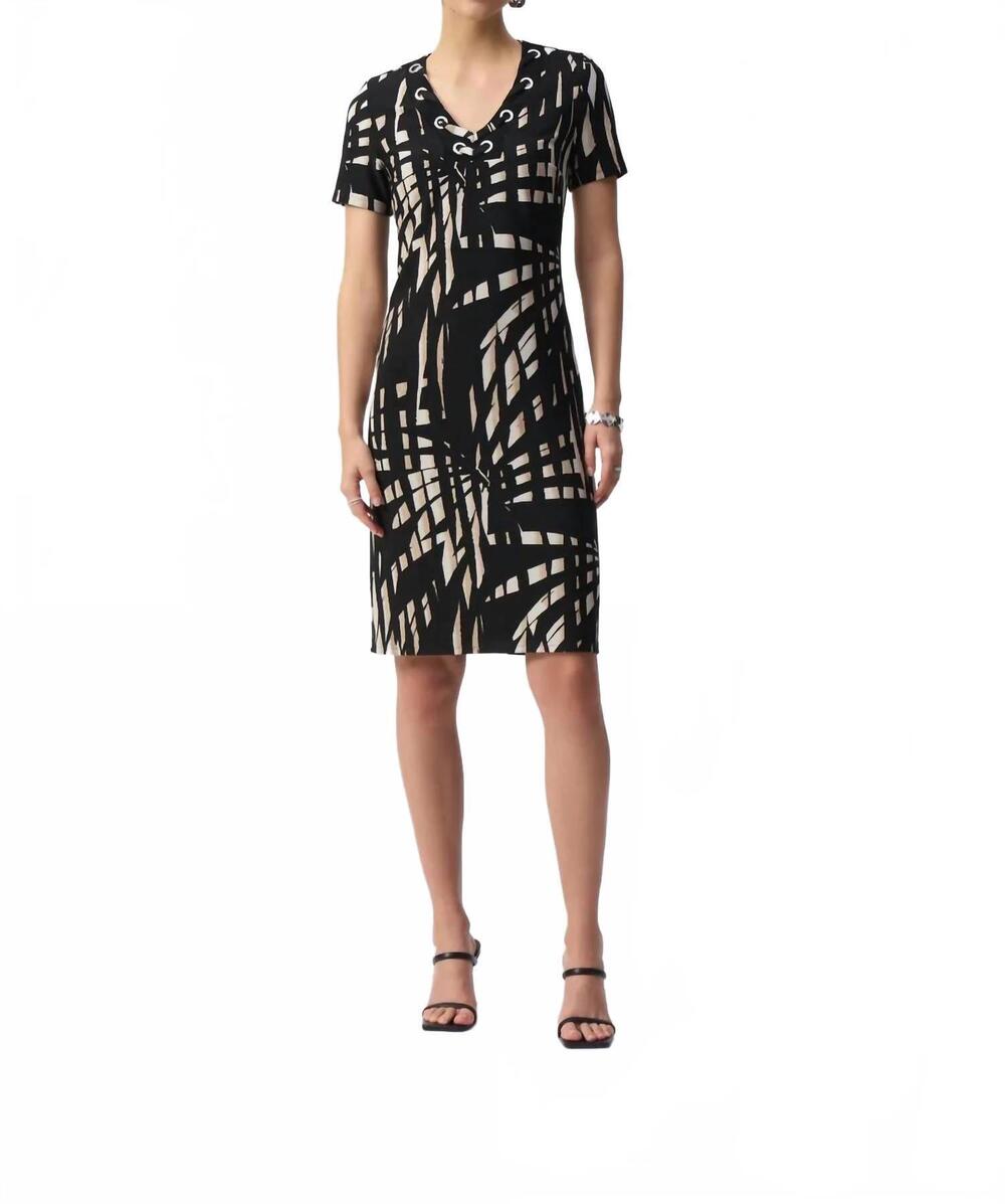 NEW JOSEPH RIBKOFF tropical print silky knit shift dress in black multi